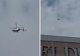 El helicóptero de la Benemérita sobrevolando la sede de El Diario Montañés.