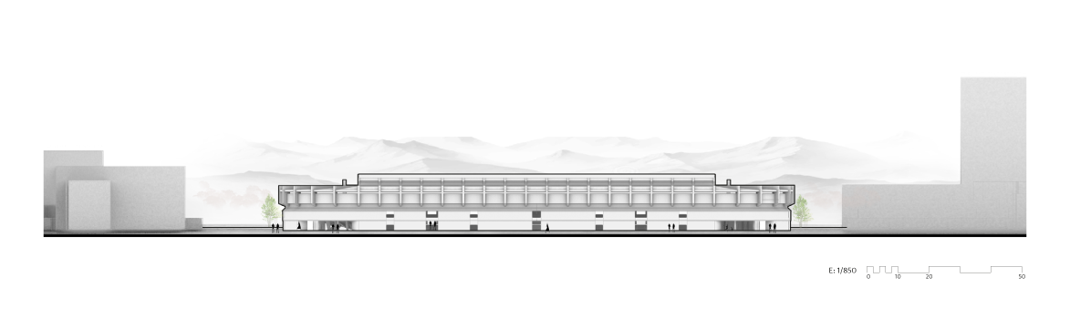 Imagen antes - Se cubriría (que no soterraría) el actual aparcamiento para generar una gran plaza, la mayor en superficie de Santander, y un edificio escalonado en forma decreciente desde su nivel exterior al superior, justo al contrario de como se plantea la otra cara, la oeste. Sería la zona destinada a la actividad social ajena el Racing y de la que se podrían obtener beneficios.