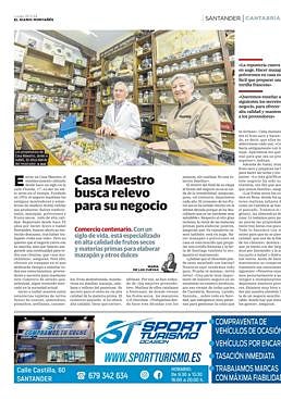 Imagen - 25 de noviembre de 2024. Página de El Diario Montañés en la que se anunciaba que Casa Maestro buscaba relevo.