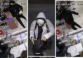 Uno de los asaltantes amenaza con una pistola a la trabajadora de la gasolinera de Torres (Torrelavega), en imágenes captadas por la cámara de seguridad.