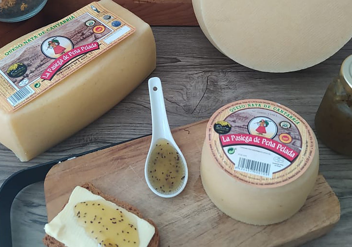 Imagen principal - Plata para el Nata de Cantabria de La Pasiega de Peña Pelada (imagen superior). Plata para el Carburo de Quesería El Pendo. A la izquierda de la imagen, el cántabro Marcelino Real, de Arteserena, en Suiza. 