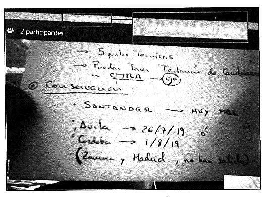 El informe de la UCO reproduce esta captura de pantalla que hizo Antxón Alonso de su videollamada con Vicente Pelegrini. En ella aparece nombrada Santander con una valoración: «Muy mal».