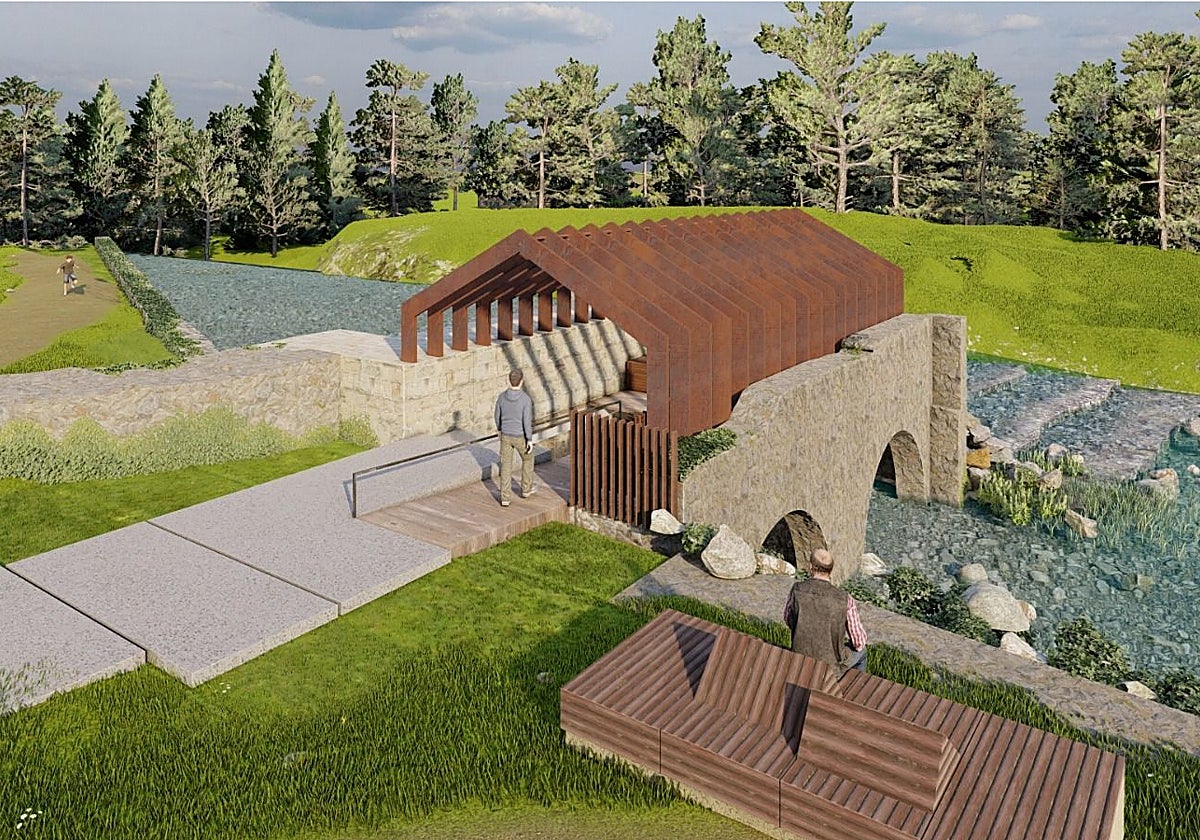 Infografía del futuro molino y su entorno ya restaurado.