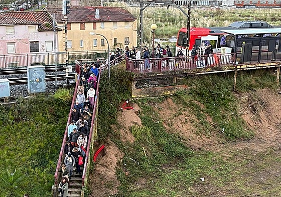Multitud de usuarios abandonan el tren de la línea C-2 tras un fallo técnico.