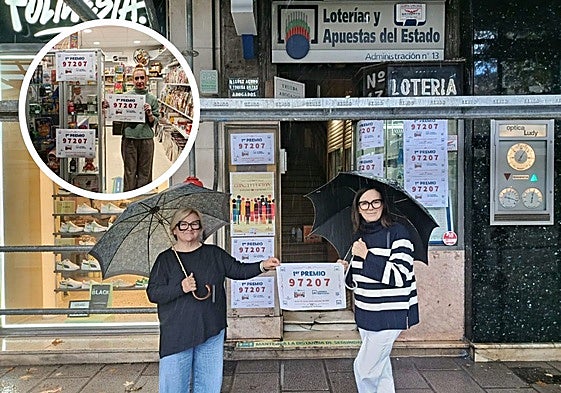 Arriba a la izquierda, Ana Carlota Musi, del quiosco del Hospital Valdecilla. En primer término, Olga Gutiérrez y Teresa Gajano, de la administración Número 13 de Santander.