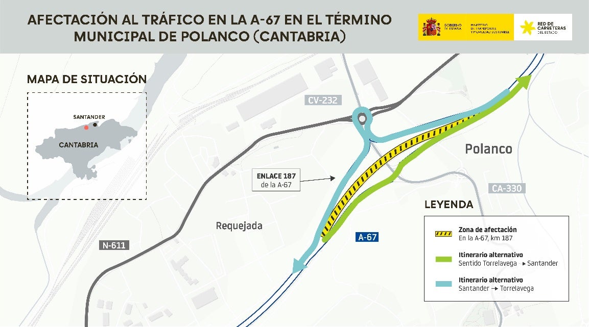 Corte y trazado alternativo a la altura de Polanco.