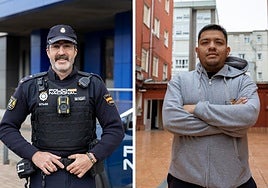 El agente de la Policía Nacional Rafael Fontal y el superviviente Johan Samuel Yarleque.