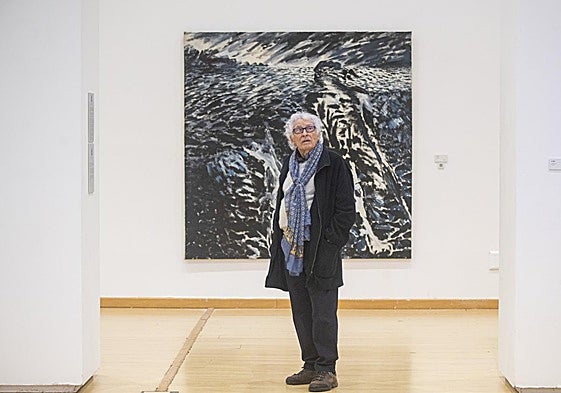 El pintor Agustin de Celis, en enero, en el arranque de la exposición itinerante en la Biblioteca Central.