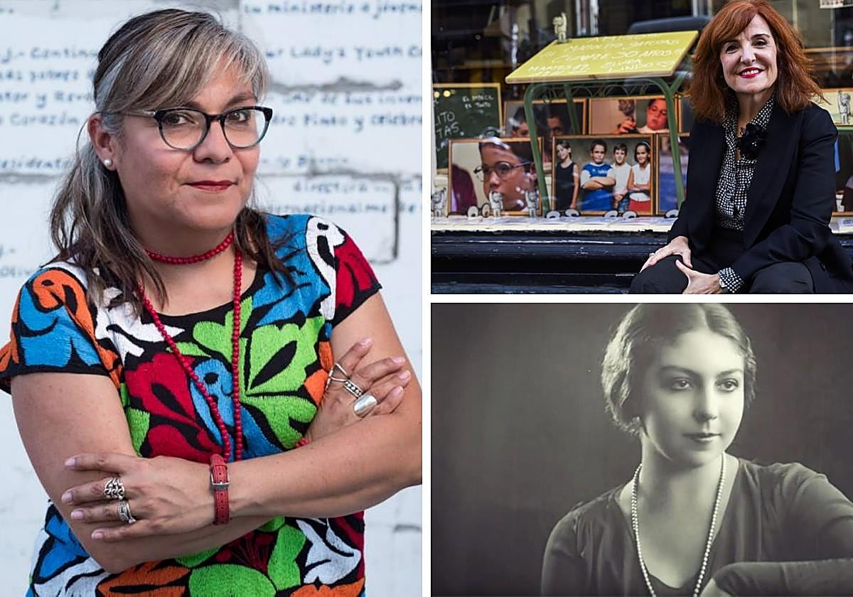 Sylvia Aguilar Zéleny, autora de la novela 'Basura' (izquierda) y Elvira Lindo y María Teresa León