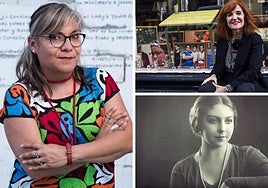 Sylvia Aguilar Zéleny, autora de la novela 'Basura' (izquierda) y Elvira Lindo y María Teresa León