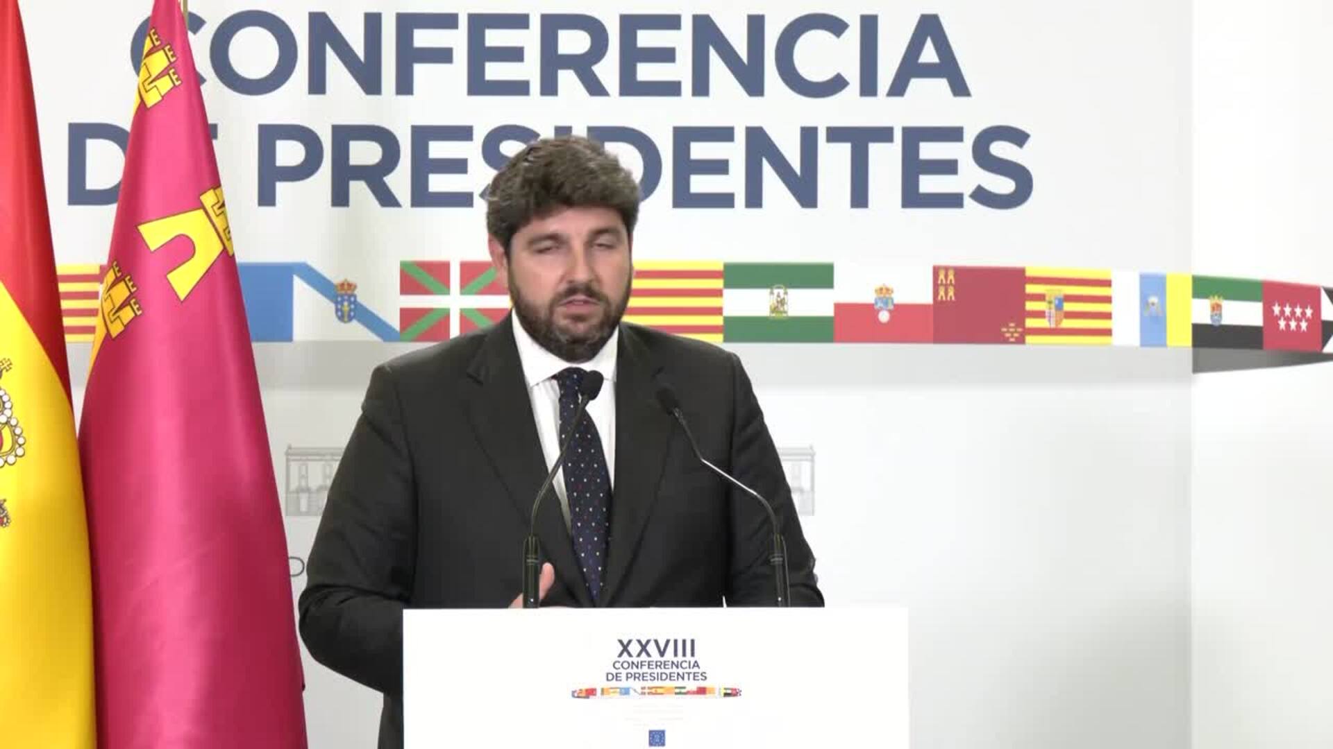López Miras insta a Sánchez a seguir ejemplo de Portugal con un Pacto Nacional del Agua