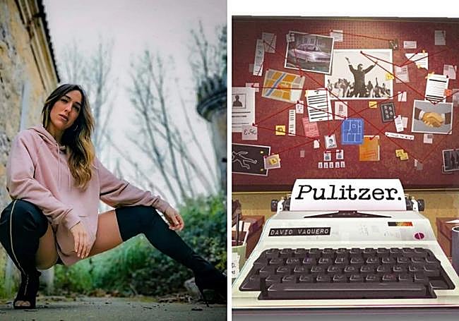 Sofía Palencia, a la izquierda. A la derecha, el juego sobre periodismo que plantea la Biblioteca Central