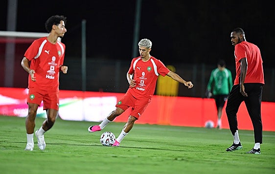 Yassir Zabiri, esta semana durante un entrenamiento con Marruecos.