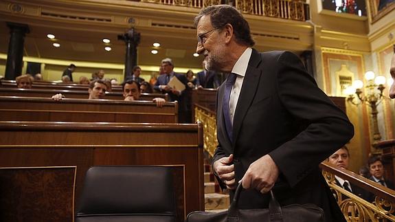 Mariano Rajoy, a su llegada al pleno del Congreso