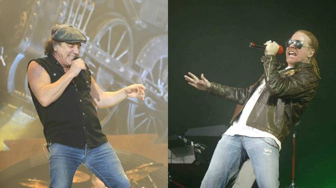 Brian Johnson y Axl Rose, en sus conciertos en Bilbao en 2009 y 2006, respectivamente.