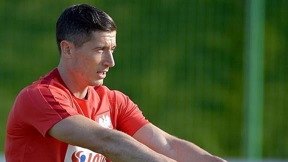 Robert Lewandowski, durante un entrenamiento con Polonia. 