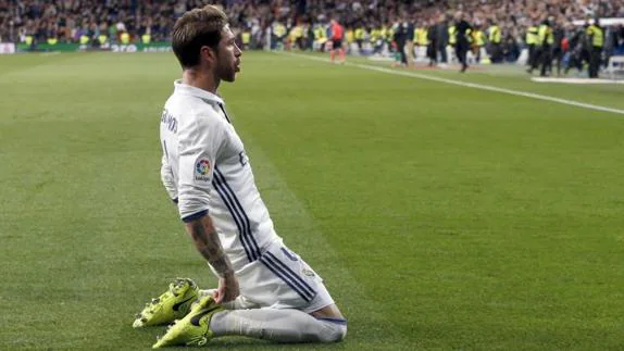 Sergio Ramos celebra el gol del triunfo. 