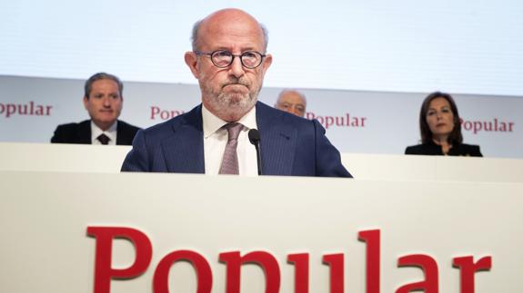 El presidente del Banco Popular, Emilio Saracho, en la pasada junta de accionistas.