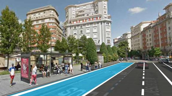 Infografía del carril para Metro-TUS a su paso por el Ayuntamiento