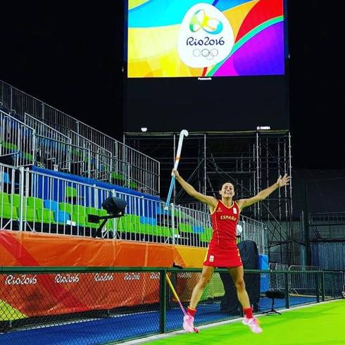 La jugadora de hockey Bea Pérez, durante un entrenamiento en Río.