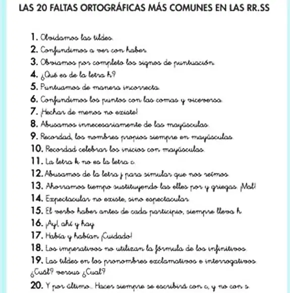 Las faltas de ortografía más comunes en español