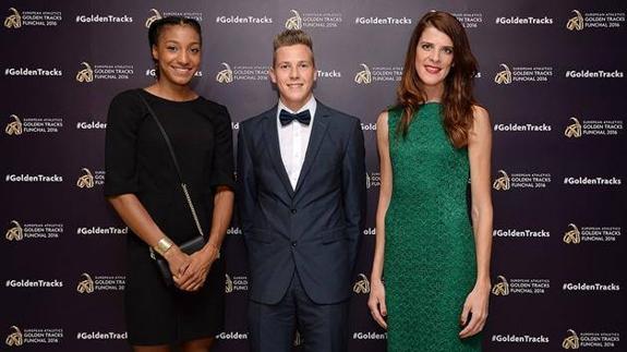 Nafissatou Thiam, Max Hess y Ruth Beitia, en la gala de la European Athletics Golden Tracks, este sábado