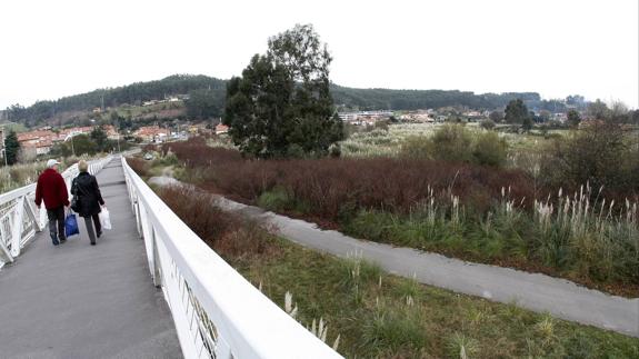 Panorámica de los terrenos del parque de madera vistos desde la pasarela peatonal que une Torres con Ganzo.