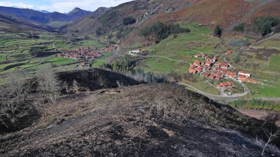 Restos de incendio forestal en Cabuérniga.