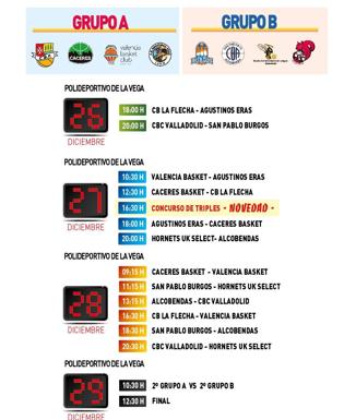 Horarios del torneo internacioal de baloncesto de Arroyo. 