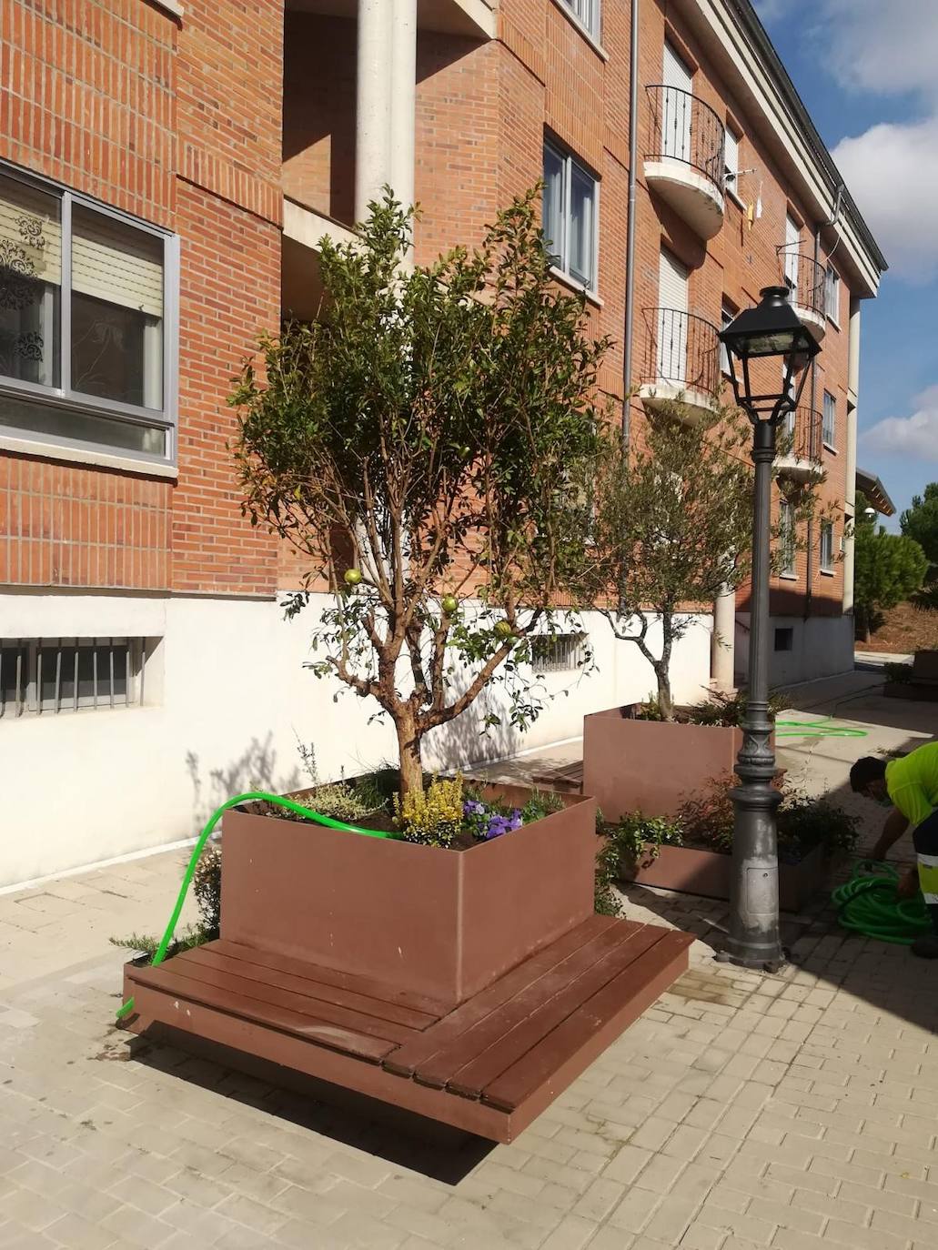 Los vecinos de este barrio de Arroyo cuentan con nuevas jardineras decorativas con bancos para el descanso a la siombra. 