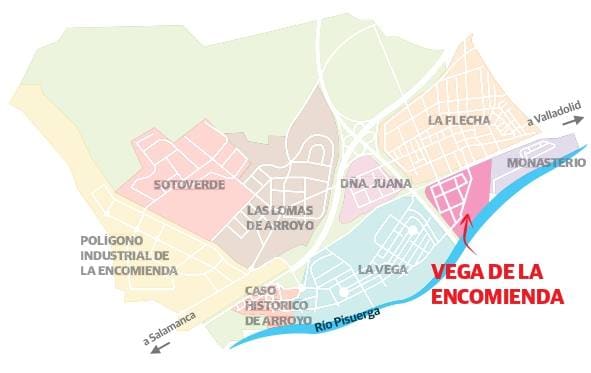Situación de Vega de la Encomienda dentro del municipio de Arroyo.