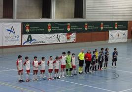 Los equipos alevines del Unión Arroyo y Valladolid Tierno Galván en el pabellón arroyano
