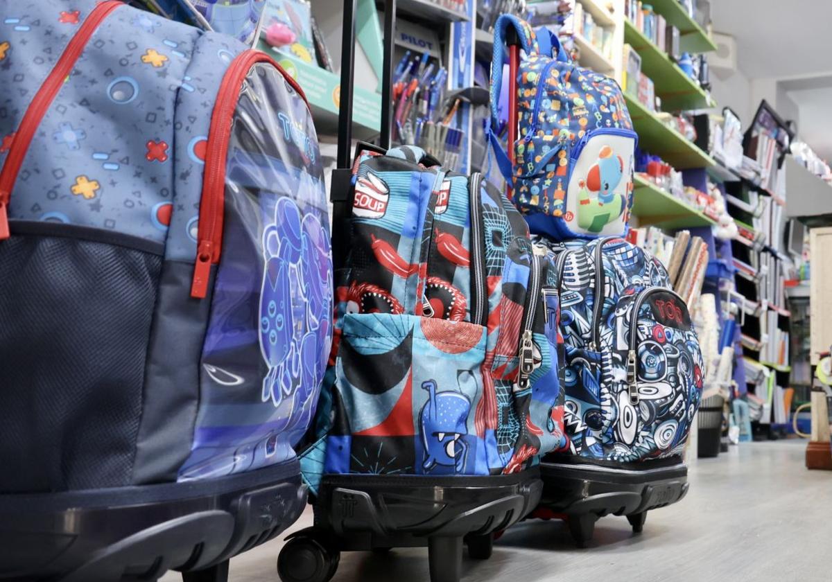 Mochilas escolares a la venta en una tienda