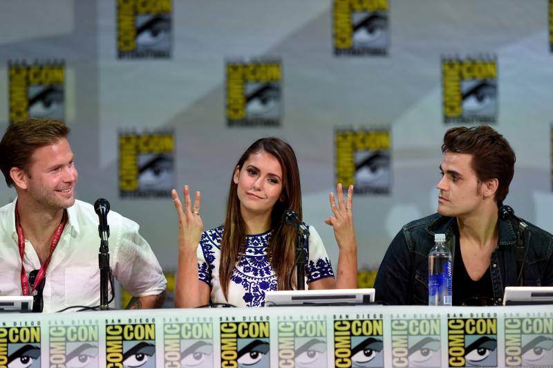 Los actores Matthew Davis, Nina Dobrev y Paul Wesley en la rueda de prensa de la serie 'The Vampire Diaries'