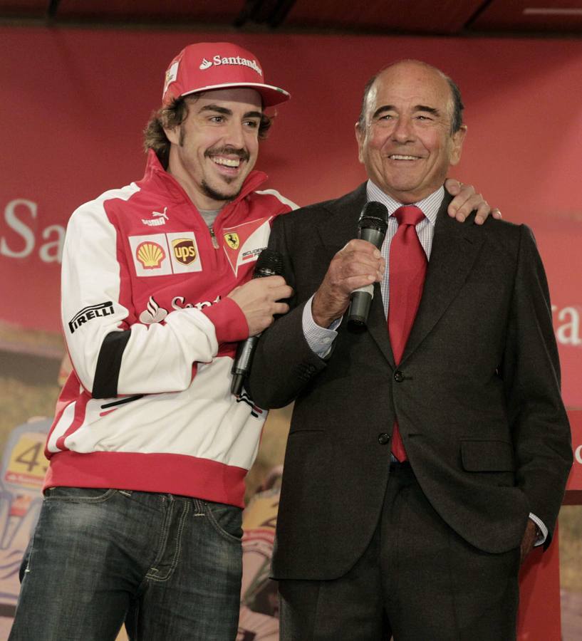 Amante de la F1. El bicampeón mundial de Fórmula Uno Fernando Alonso y Emilio Botín.