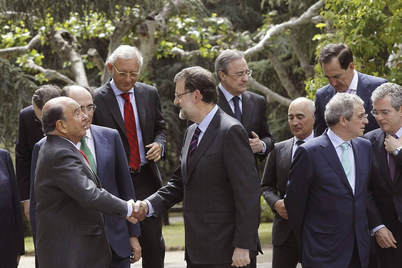 Boin, con Mariano Rajoy. Emilio Botin saluda al Presidente del Gobierno durante un encuentro con empresarios.