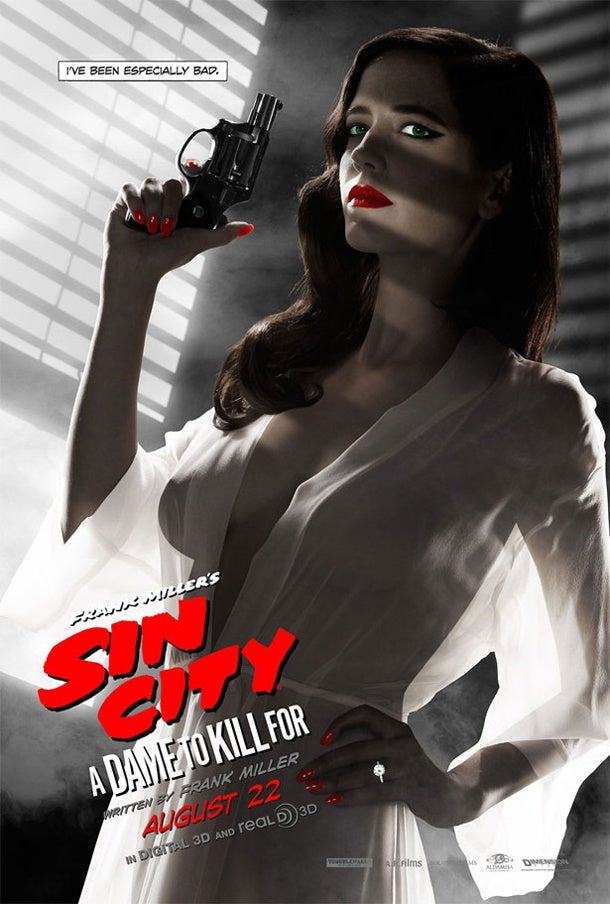 Sin City 2: A dame to kill. El póster es precioso pero el pezón a contraluz de Eva Green hizo que lo taparan.