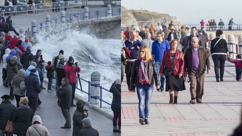 Santander. El año pasado, temporal en El Sardinero. El pasado fin de semana, cientos de santanderinos aprovecharon para pasear junto a la playa.