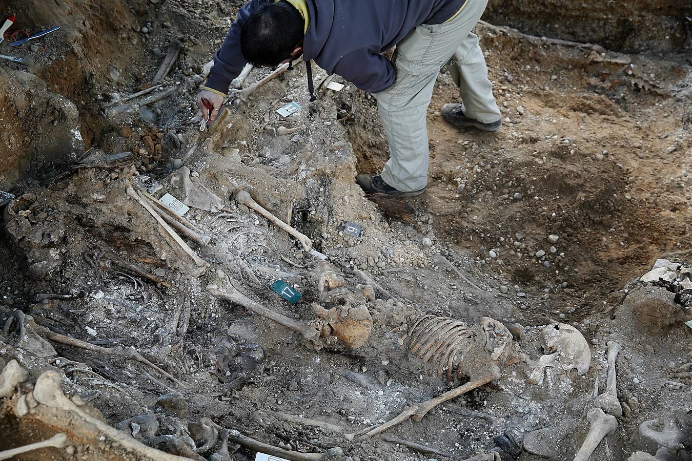 Trabajos de exhumación en una fosa común del Cementerio de El Carmen