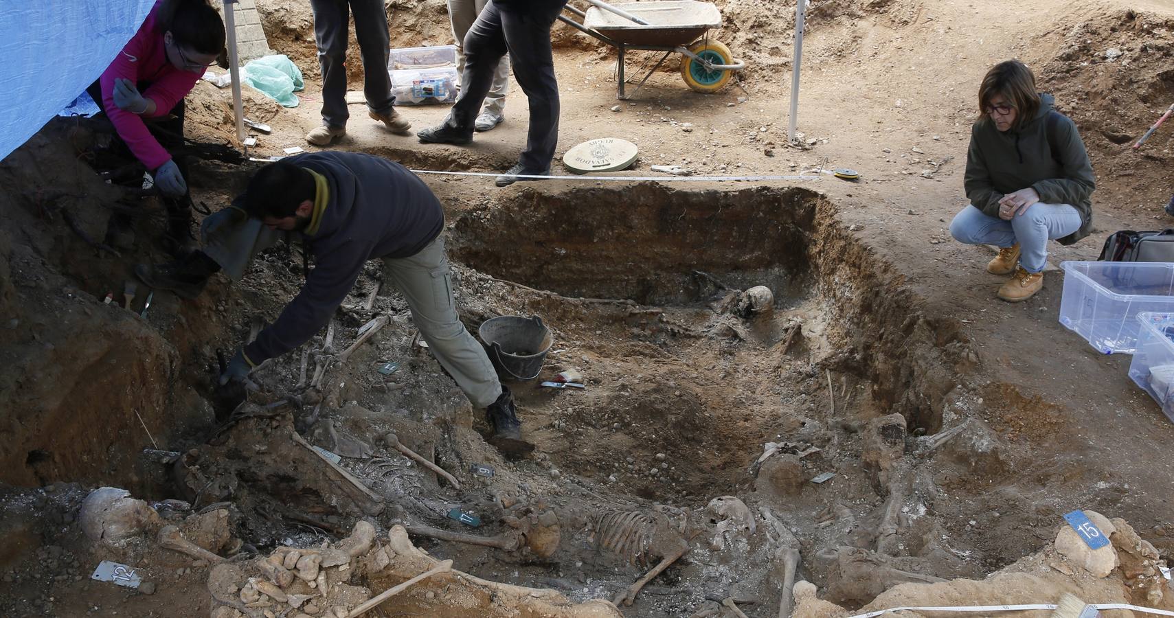 Trabajos de exhumación en una fosa común del Cementerio de El Carmen