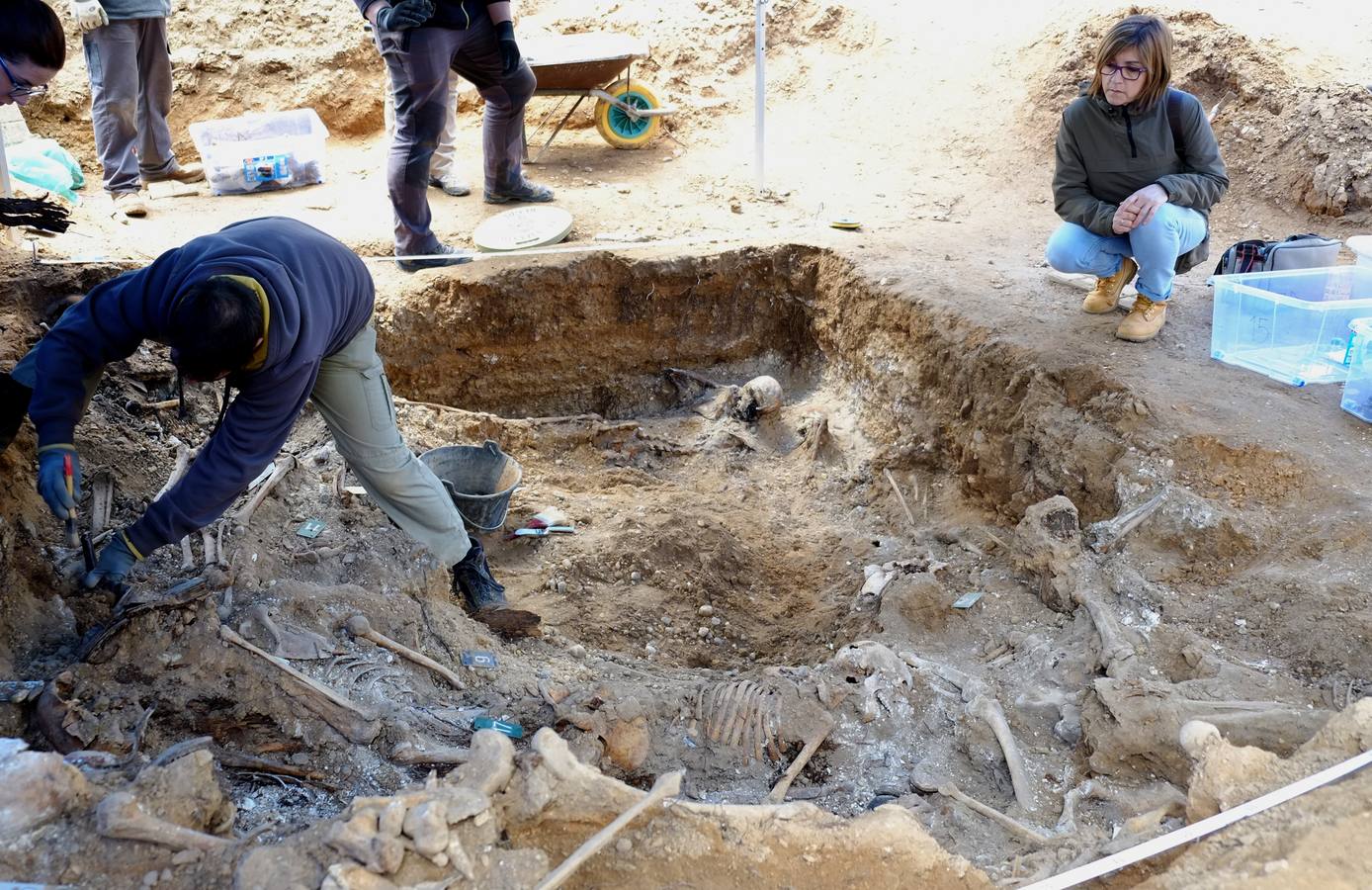 Trabajos de exhumación en una fosa común del Cementerio de El Carmen