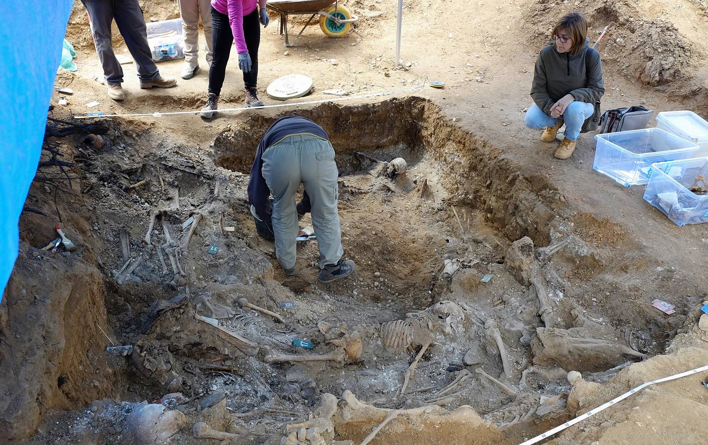 Trabajos de exhumación en una fosa común del Cementerio de El Carmen