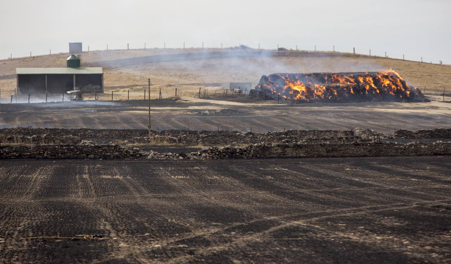 Un incendio declarado en la zona de Aldeagallega sorprende a los vecinos de Miranda de Azán y Aldeatejada (Salamanca)