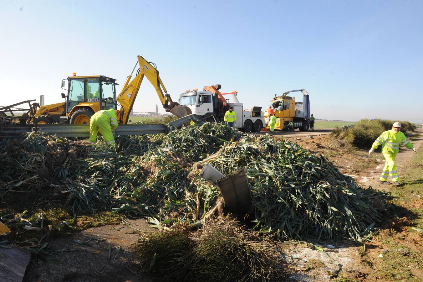 Vuelca un camión cargado de cebollas en la A-62 a la altura de Alaejos