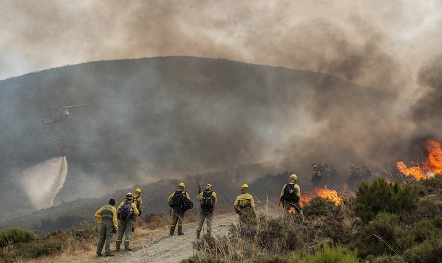 Las labores de extinción del fuego de La Cabrera