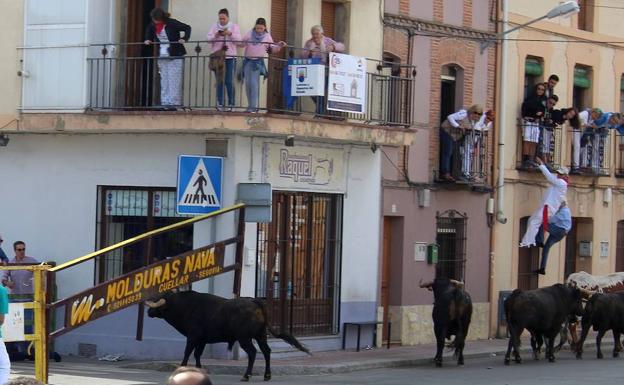 Momento en que el toro rompe la talanquera antes de salir del recorrido.