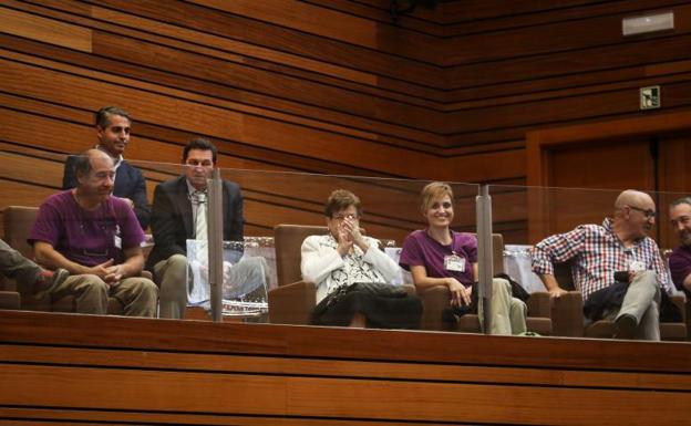 Miembros de la Asociación para la Recuperación de la Memoria Historica de Valladolid, en la tribuna de invitados de las Cortes.