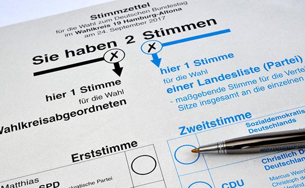 Modelo de papeleta en las elecciones legistlativas en Alemania.