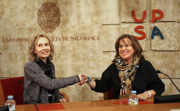 La rectora de la Upsa, Miriam Cortés, y la directora de la Fundación, María del Mar García.