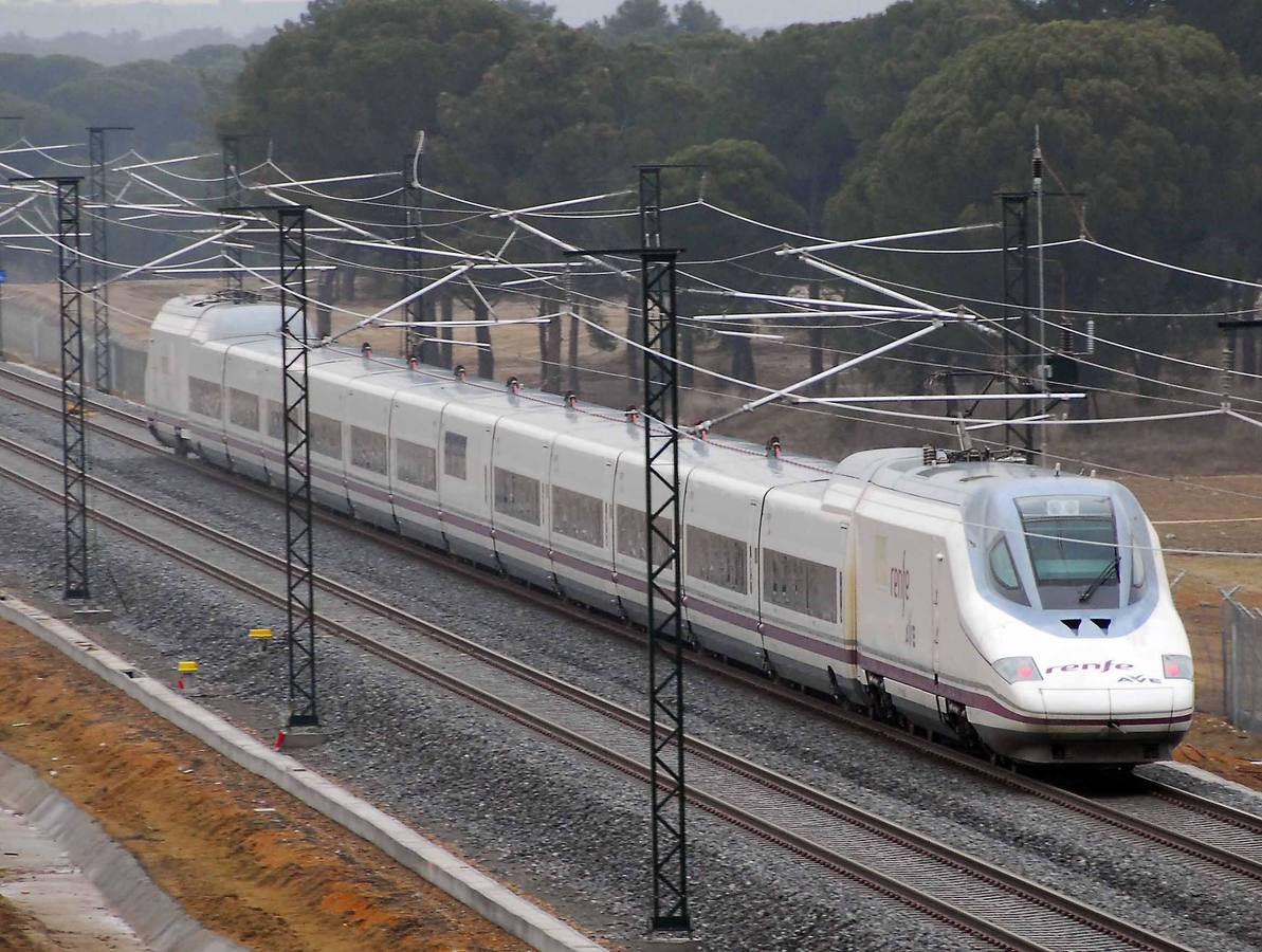 El Ave a su paso por Valdestillas con destino a la estación Campo Grande en el viaje inaugural de la línea de alta velocidad Madrid-Valladolid.